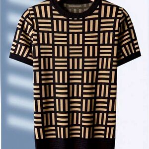 NWOT Boutique Brand Geometric Black and Tan Top, Medium